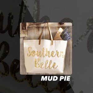 EUC Mud Pie Southern Belle Burlap Tote